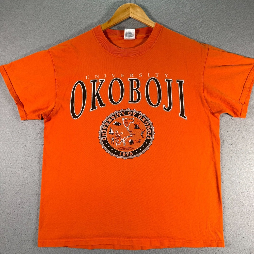 Vintage‎ Okoboji University T-Shirt Adult Large Orange Graphic Delta Pro Weight